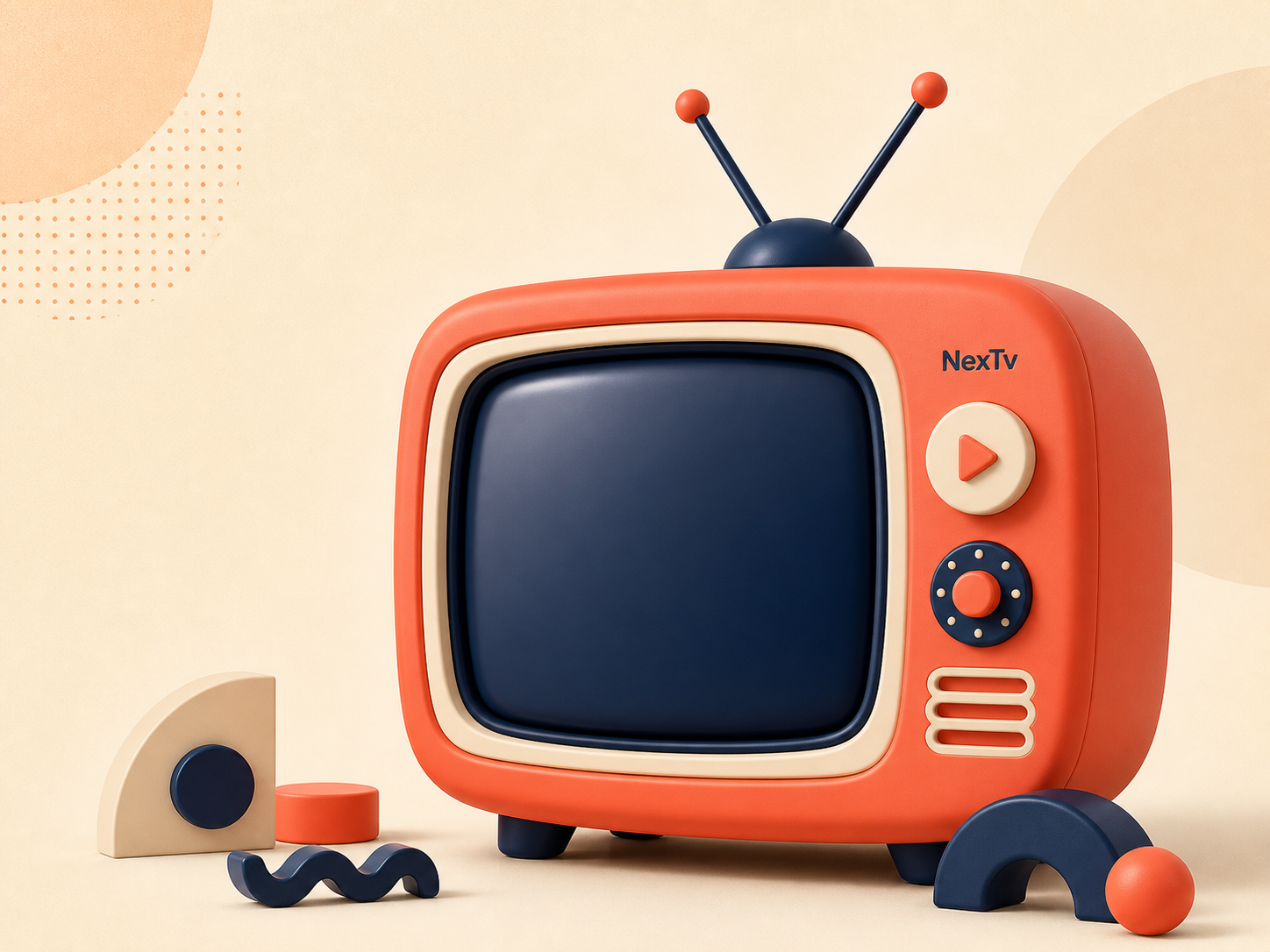 Televisor NexTv en un estilo tridimensional y colorido